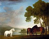 George Stubbs Wall Art - Two Bay Mares And A Grey Pony In A Landscape